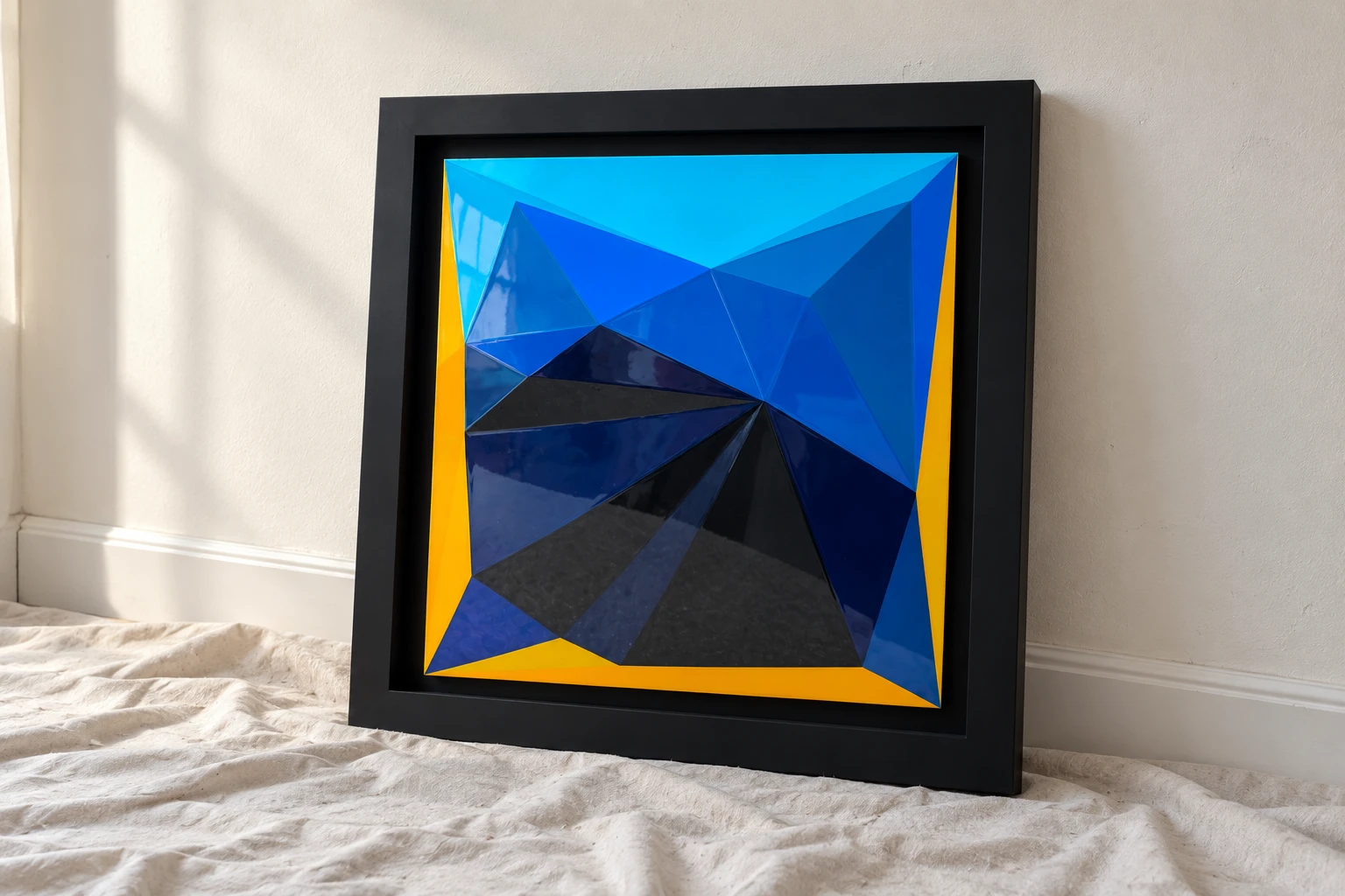 Shallow Relief and Saturation resting on linen against a sunlit wall